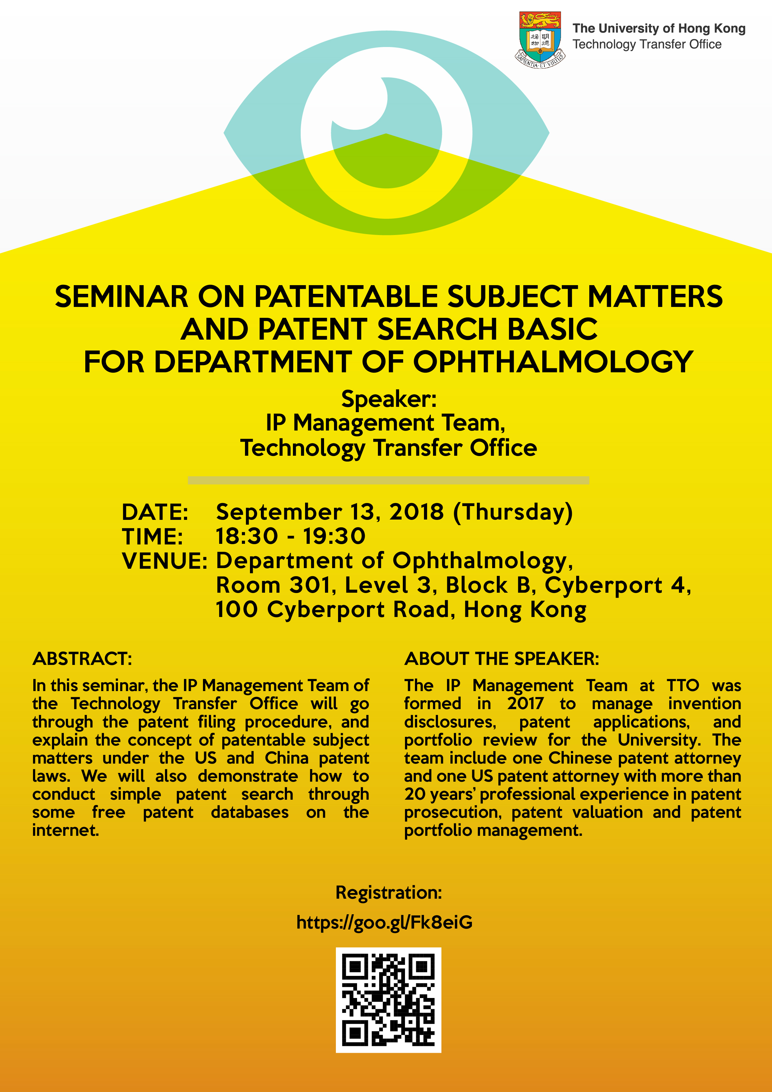 Seminar on Patentable Subject Matters and Patent Search Basic for Department of Ophthalmology